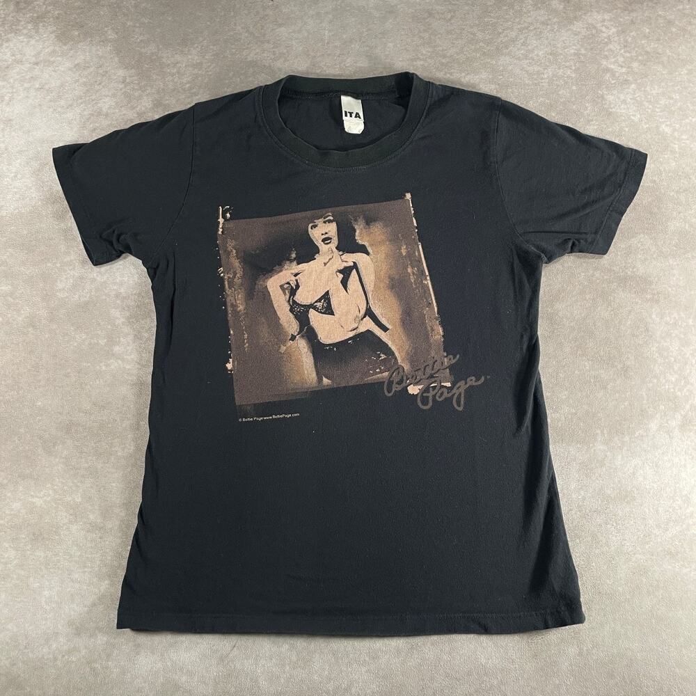Vintage Y2K Spencer's 00's Bettie Page Graphic T-Shirt Black Women's Size Large